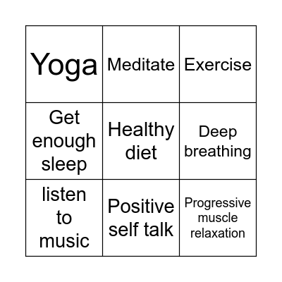 Stress Relief BINGO Card