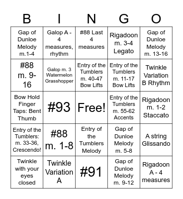 Period 5 Orchestra Bingo Card