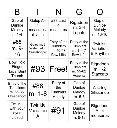 Period 5 Orchestra Bingo Card