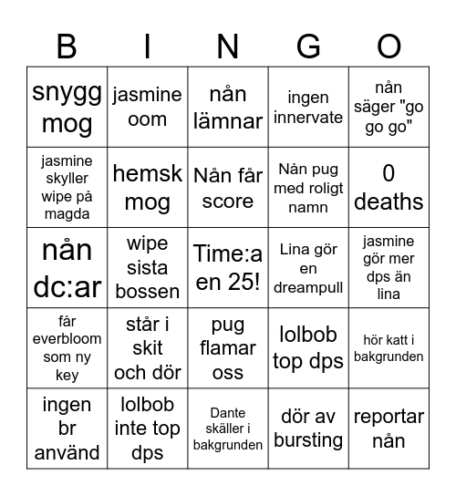 m+ Bingo Card