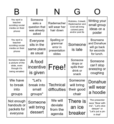Professional Development Day Bingo Card