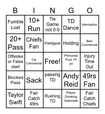 SuperBowl Bingo Card