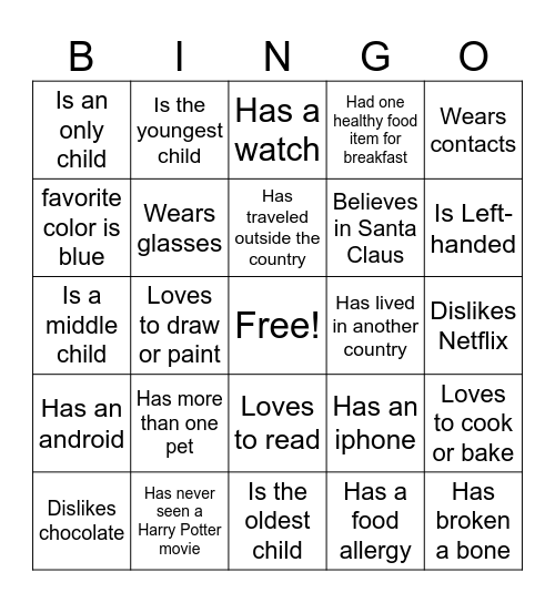 Ice-Ice Breaker! Bingo Card