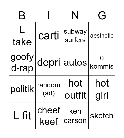 tiktok bingo Card