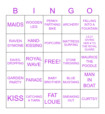 PRINCESS DIARIES 2 Bingo Card