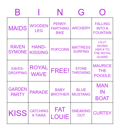 PRINCESS DIARIES 2 Bingo Card