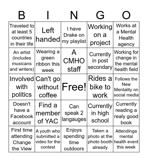 Change the View 2016 Bingo Card