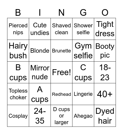 Nudes Bingo Card