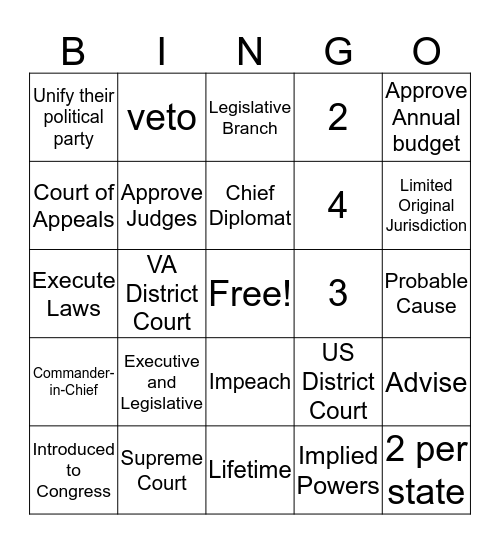 SOL 10 and 6 Bingo Card