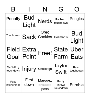 Super Bowl 2024 Bingo Card