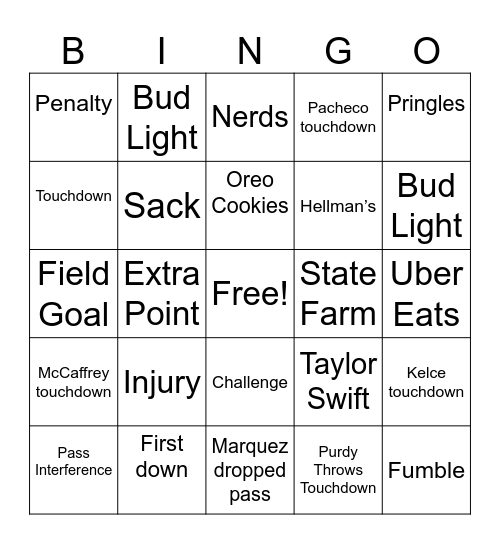 Super Bowl 2024 Bingo Card