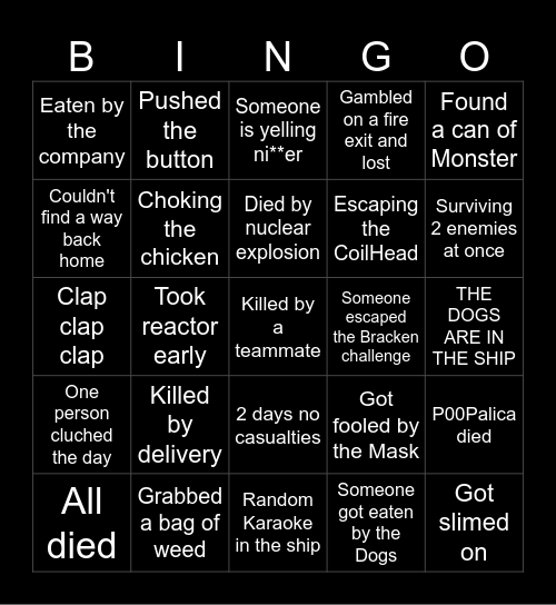 Lethal Bingo Card