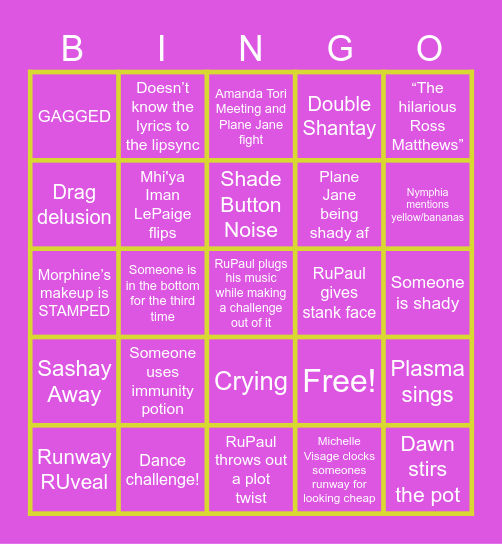 RuPaul’s Drag Race Szn 16 Ep5 Bingo Card