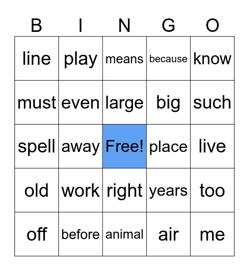 Sight Word 2 Bingo Card
