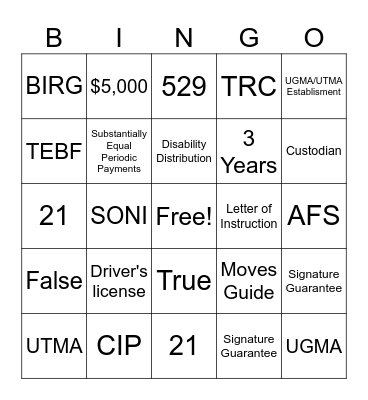 INT LEGALS BINGO Card