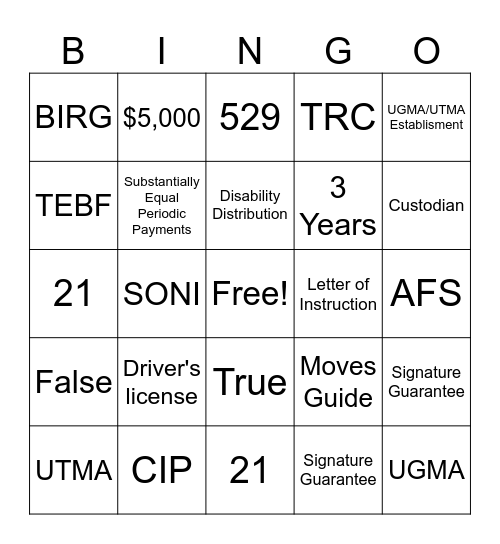 INT LEGALS BINGO Card