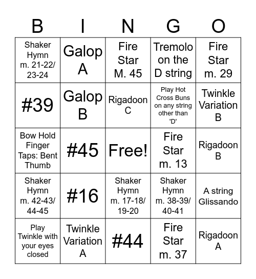 Period 7 Orchestra Bingo Card