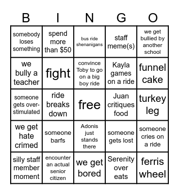 Senior (Citizen) Trip Bingo Card