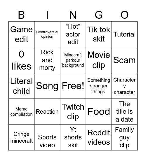 Gen Alpha Bingo Card