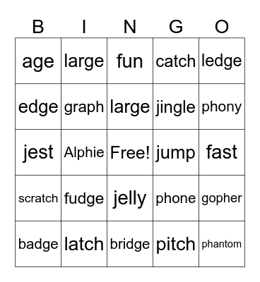 Phonics Bingo Card