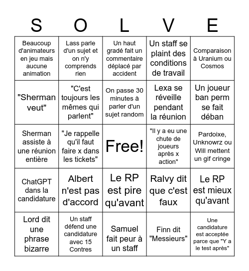 Bingo des réunions Solve Bingo Card