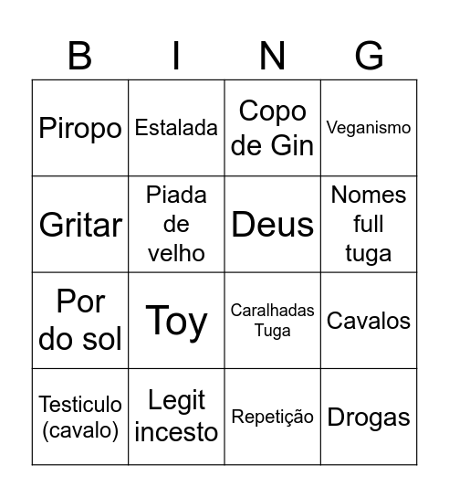 Por do sol Bingo Card