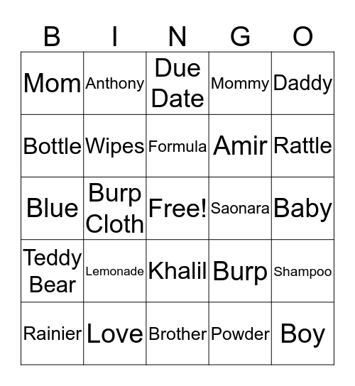 Baby Khalil Is On His Way! Bingo Card