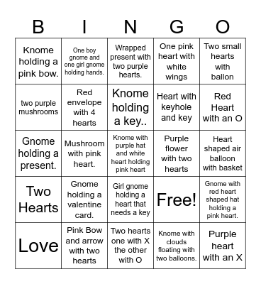 Gnomies Valentine Bingo Card