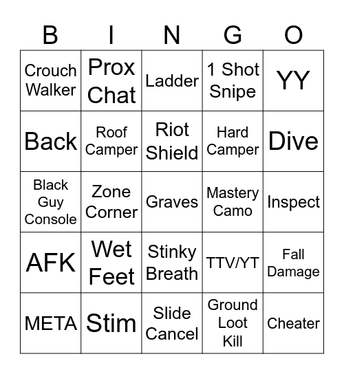 COD WARZONE SHADOWBAN Bingo Card