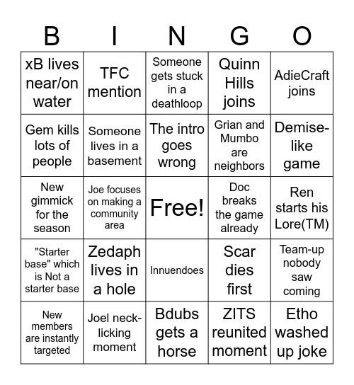 Hermitcraft Season 10 Episode 1 Bingo Card