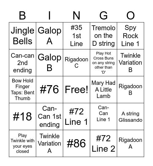 Period 8 Orchestra Bingo Card