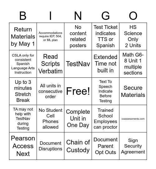 CMAS SAC Bingo Card