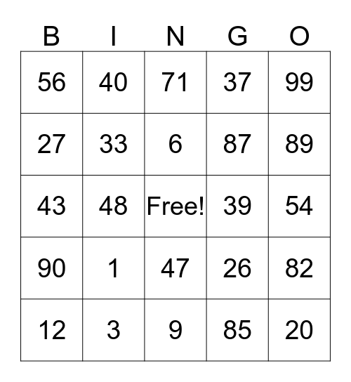 carters family bingo Card
