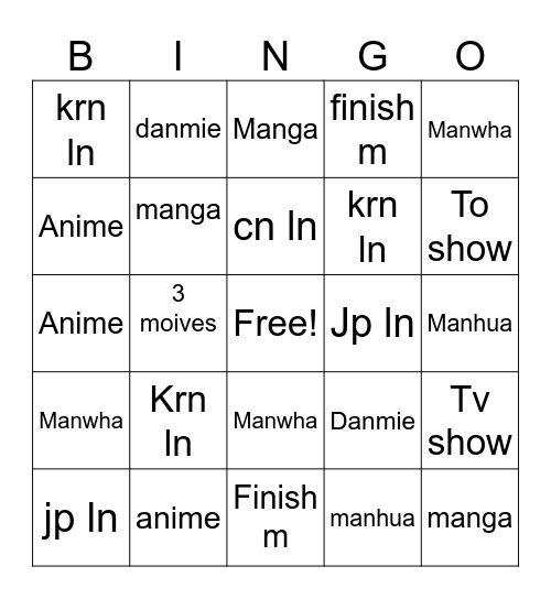 Untitled Bingo Card