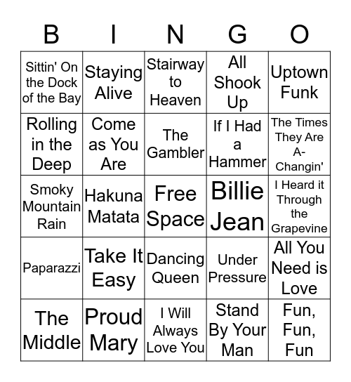 Recorded Music Bingo Card