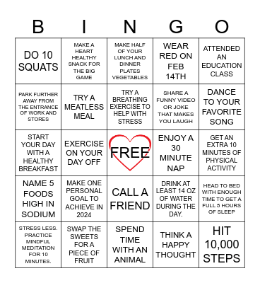 CARDIAC REHAB WEEK 2024 Bingo Card