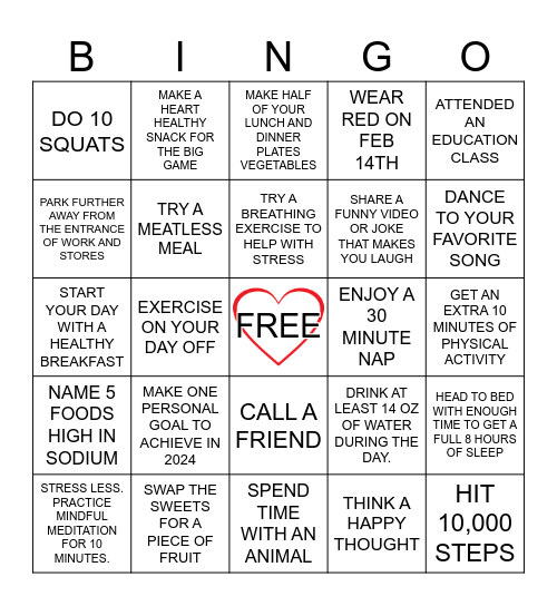 CARDIAC REHAB WEEK 2024 Bingo Card