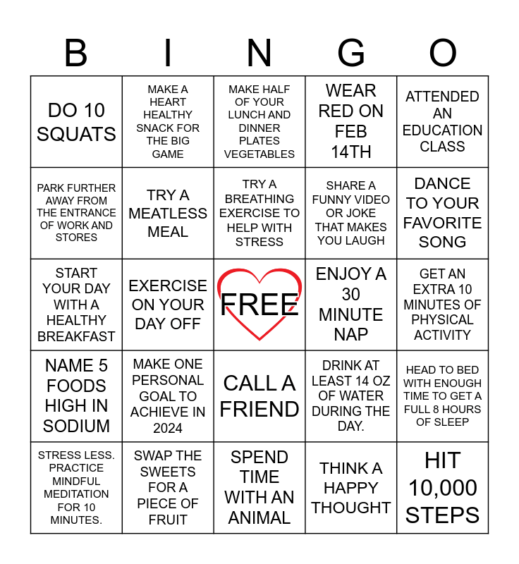 CARDIAC REHAB WEEK 2024 Bingo Card