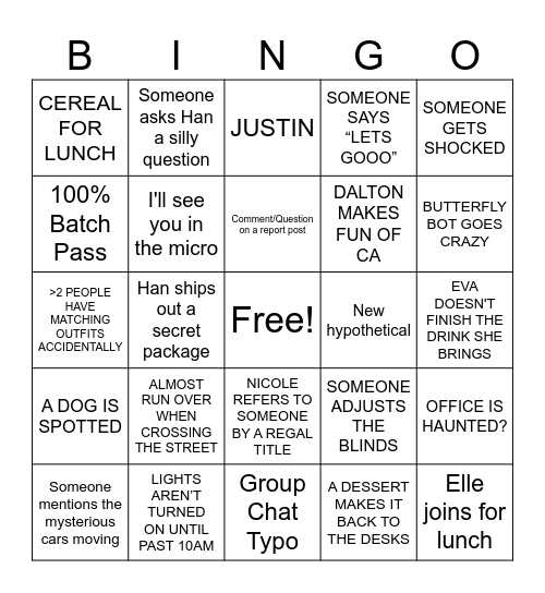 Donte Bingo Card