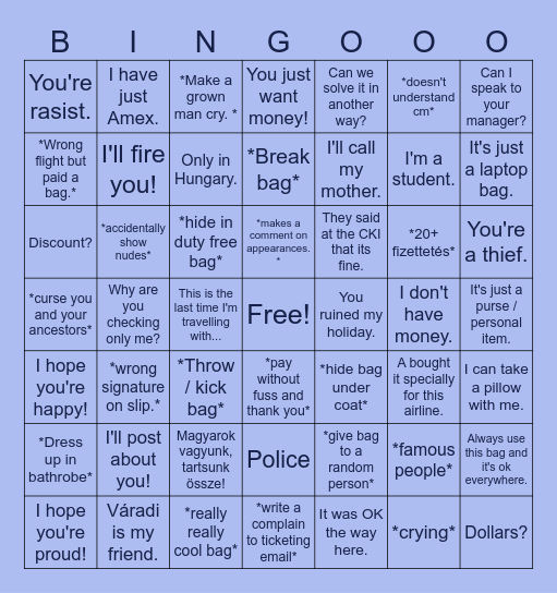 Screener Bingo Card