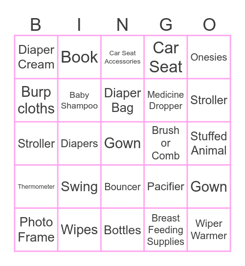 Baby Shower Bingo Card