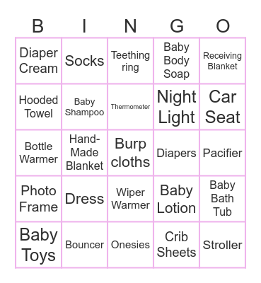 Baby Shower Bingo Card