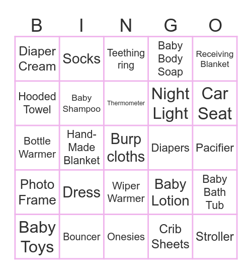 Baby Shower Bingo Card