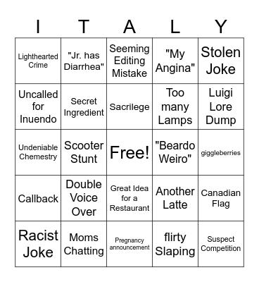 Little Italy Bingo Card