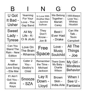 Love You Like A Love Song BINGO Card