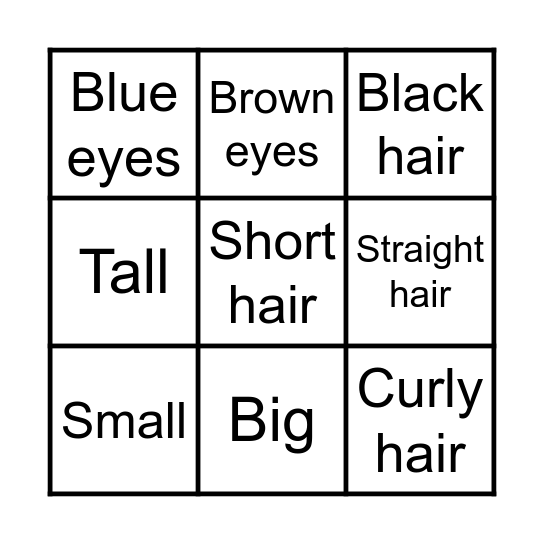 Physical description Bingo Card