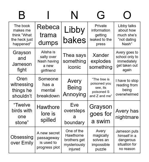 Hawthorne Bingo Card