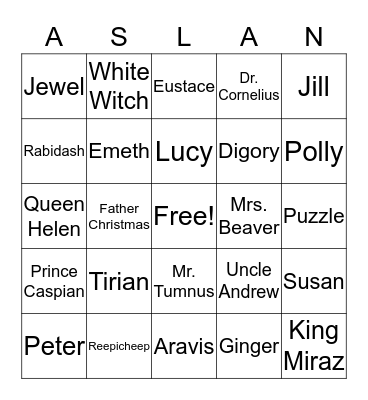 Narnia Bingo II Bingo Card