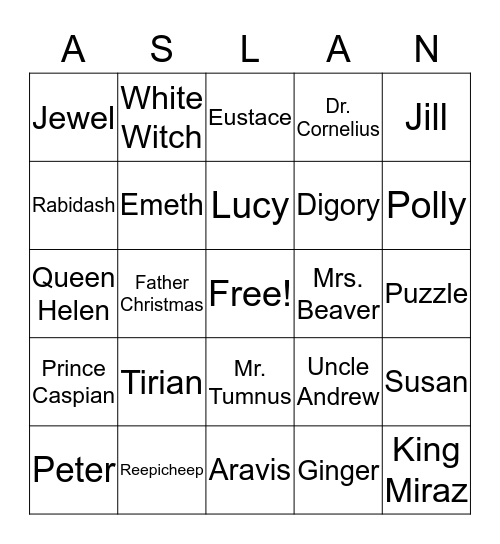 Narnia Bingo II Bingo Card