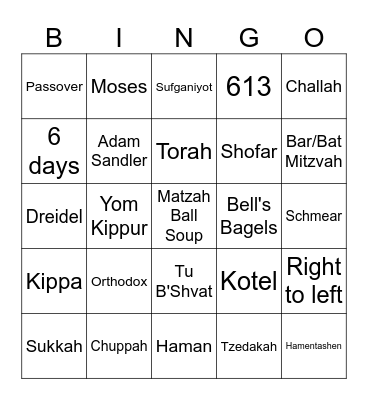 Jewish Bingo Card